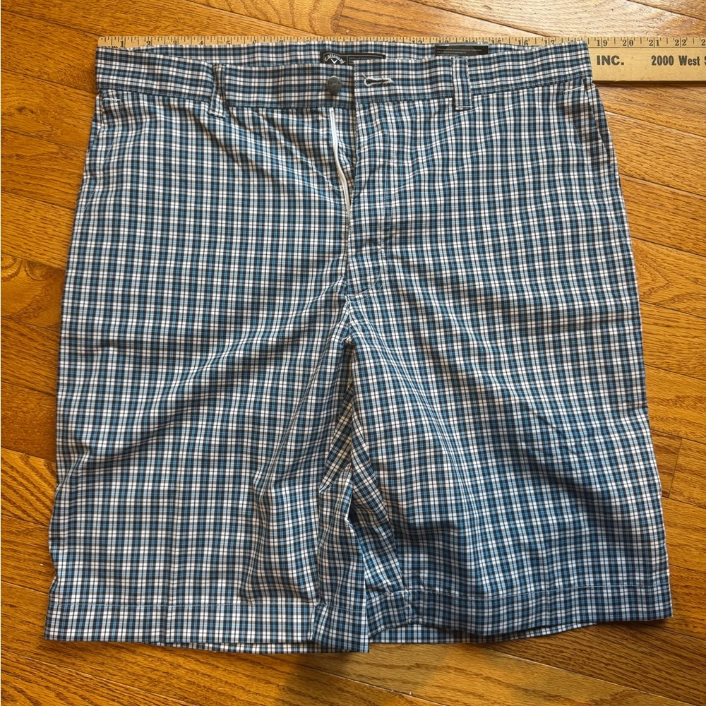 Callaway Men's Blue Checkered Flat Front Shorts #2